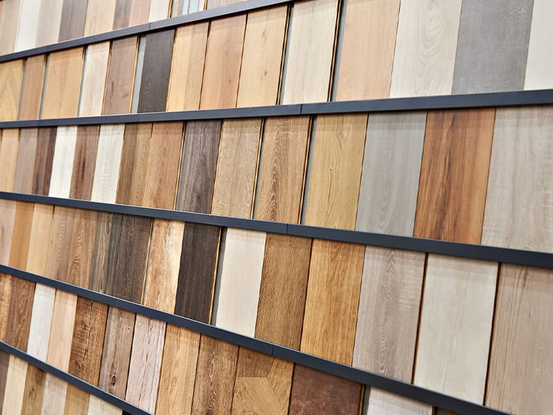 Flooring samples in a bright showroom